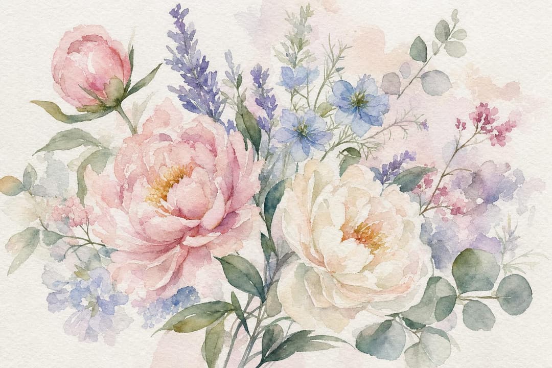 生成AIで制作した水彩イラスト。淡い色調の花